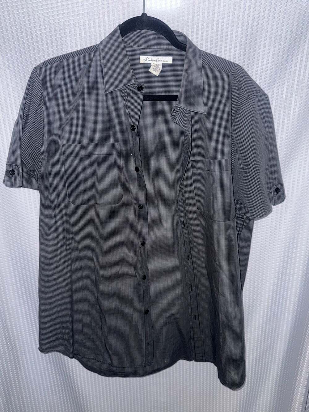 Kenneth Cole New York Men's Short Sleeve Button-Down Gingham Check Shirt